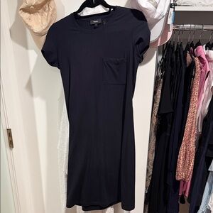 Theory Black Mini Crewneck Pocket Dress